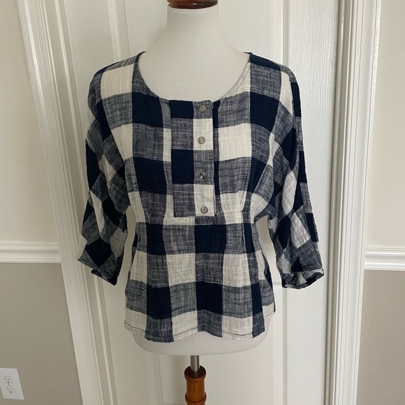 Zara Linen Gingham check Top - Picture 2 of 4